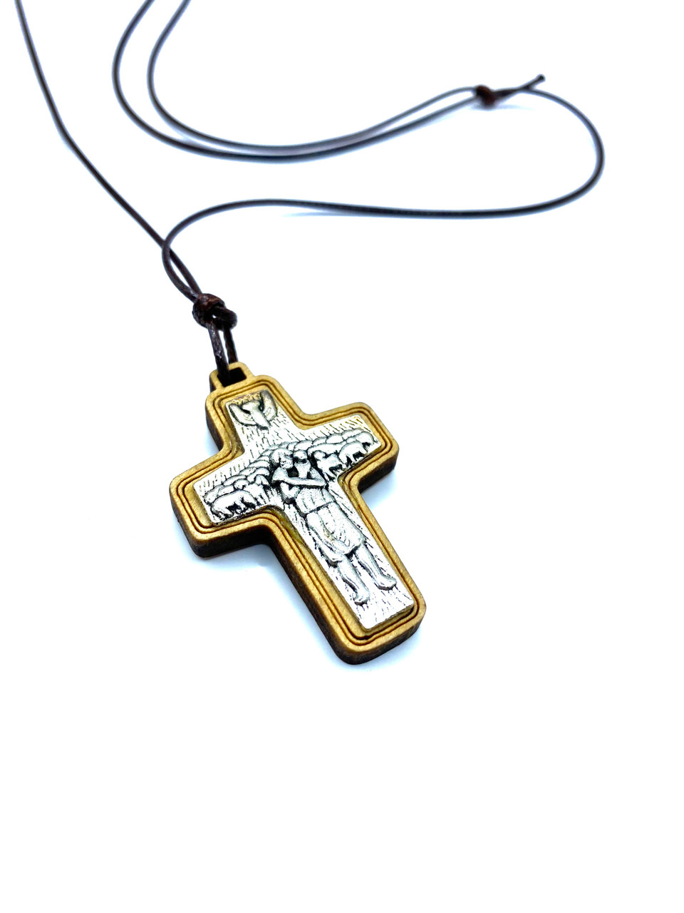 Olive wood cross pendant with metal body of Christ 4 cm | online sales on  HOLYART.com