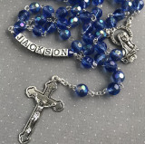 personalised blue rosary beads