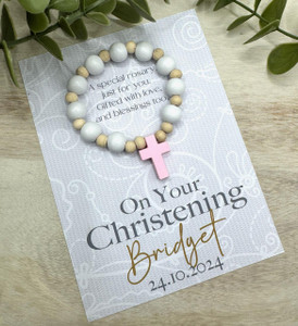 Personalised Wooden One‑Decade Rosary Beads ✝ Custom Christening Gift Personalised Wooden One‑Decade Rosary Beads ✝ Custom Christening Gift
