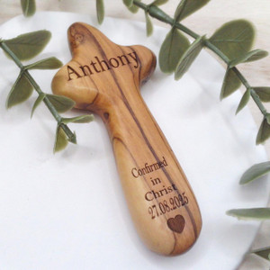 Personalised Olive Wood Confirmation Holding Cross Personalised Olive Wood Confirmation Holding Cross