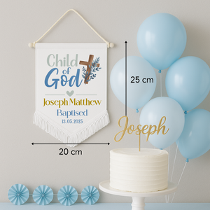 baptism banner, baptism gift for boy, personalised christening gift, baby boy baptism decor, child of god wall hanging, religious keepsake banner, blue baptism wall decor, christening day gift baptism banner, baptism gift for boy, personalised christening gift, baby boy baptism decor, child of god wall hanging, religious keepsake banner, blue baptism wall decor, christening day gift