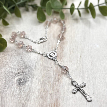 Crystal Faith Collection Pink Crystal Car Rosary  Crystal Faith Collection Pink Crystal Car Rosary