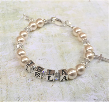 baptism bracelet for girls, personalised christening gift, first communion bracelet, confirmation gift for girl, Swarovski pearl baptism jewellery, sterling silver baptism bracelet, religious keepsake for girls, cross charm bracelet child, girls faith jewellery, Catholic baptism gift