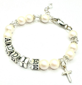  Girls Personalised Baptism Bracelet - Catholic Gift For Girls 