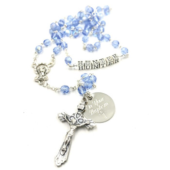  Blue Personalised Rosary Beads - Crystal 5mm 