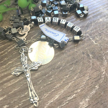  Boys Square Hematite Personalised Rosary Beads 