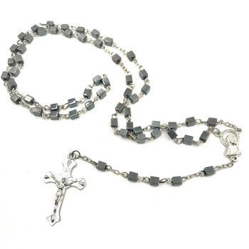  Boys Square Hematite Personalised Rosary Beads 