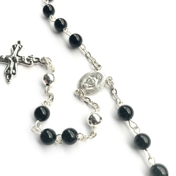 Black Onyx and Sterling Silver Personalised Rosary Beads Australia