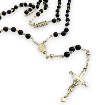 Black Onyx and Sterling Silver Personalised Black Rosary Beads