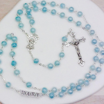 Light Blue Swirl Rosary Beads 