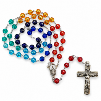 Rainbow Glass Bead Rosary | Colourful Catholic Rosary with Miraculous Medal Centrepiece