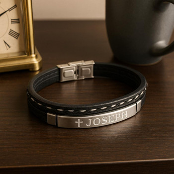  Catholic Identity Leather Bracelet including engraving 