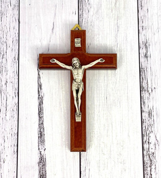  15cm Beechwood and Metal Wall Crucifix 