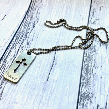  Personalised Cross  Dog Tag - Boys Modern communion gift 