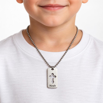 Personalised Cross  Dog Tag - Boys Modern communion gift 