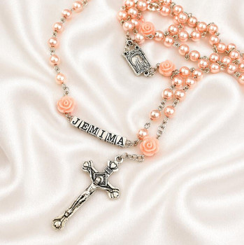  Pink Rose Personalised Rosary Beads 