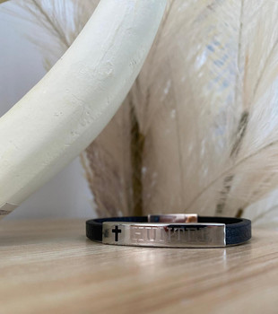  Stainless Steel Boys Catholic Identity Leather Bracelet - Engraving included 