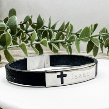  Stainless Steel Boys Catholic Identity Leather Bracelet - Engraving included 