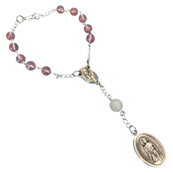 Crystal Faith Collection Saint Peregrine Rose Quartz Car Rosary Beads  Crystal Faith Collection Saint Peregrine Rose Quartz Car Rosary Beads