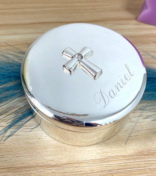  Silver Cross Trinket Box  - engravable 
