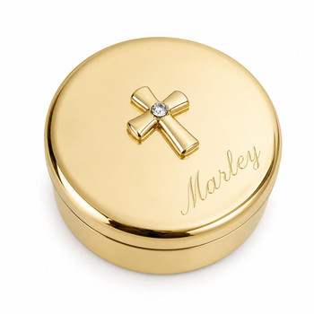  Gold-Plated  Cross Trinket Box  - engravable 