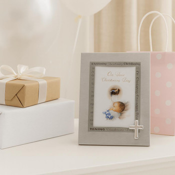  Brushed Silver Christening Photo Frame - Christening Gifts 