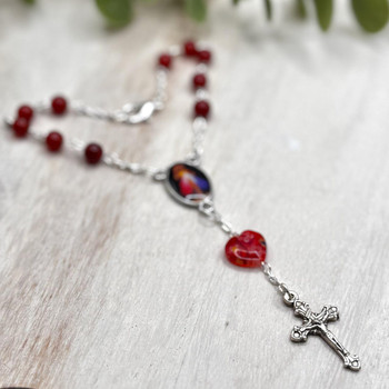 Crystal Faith Collection Red  Divine Mercy Red Car Rosary Beads 