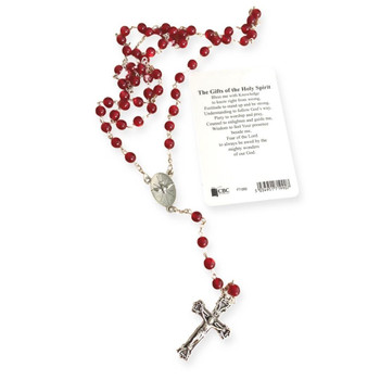  Red Confirmation Rosary Beads with Prayer Card 