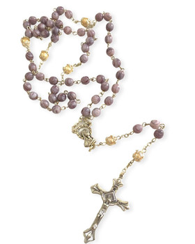  Marble-look Rosary with Bead Caps - Purple 