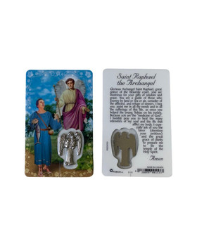 Saint Raphael Laminated Holy Card with Medal 