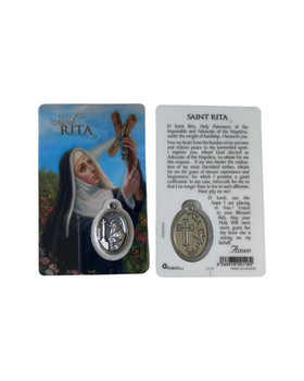  Saint Rita Laminated Holy Card with Medal 