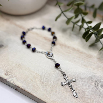  Metallic Dark Blue Saint Anthony Car Rosary Beads 