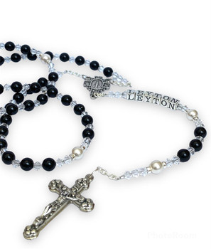  Swarovski Black Pearl Personalised Rosary Beads ✝ Elegant Catholic Gift – On Sale 