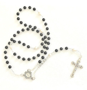  Swarovski Black Pearl Personalised Rosary Beads ✝ Elegant Catholic Gift – On Sale 