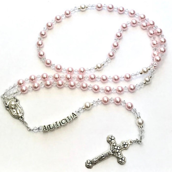  Swarovski Pearl Catholic Rosaline Personalised Rosary Beads 