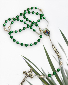  Swarovski 'Eden Green' Pearl Catholic Personalised Rosary Beads 