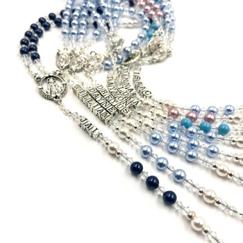 Swarovski 'Iridescent Dark Blue' Pearl Catholic Personalised Rosary Beads   Swarovski 'Iridescent Dark Blue' Pearl Catholic Personalised Rosary Beads