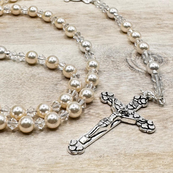  Premium Swarovski Cream Rose Pearl Personalised Rosary Beads – Gifted Memories Faith 