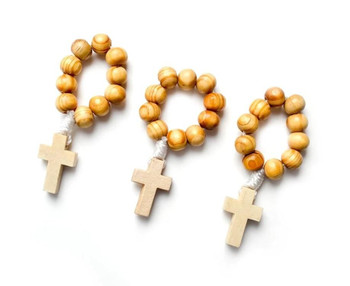  Olive Wood Finger Rosary With Wood Cross 