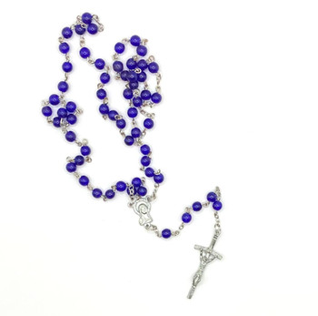 Deep Blue Glass Pearl Rosary Beads   Deep Blue Glass Pearl Rosary Beads