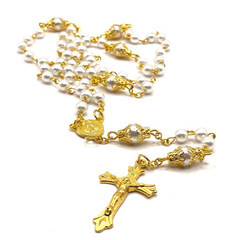  Faux Pearl Saint Benedict Rosary Beads 