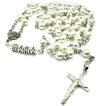  White Baptism Faux Pearl Rosary Beads 