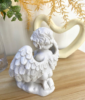  Meditating Cherub with Rosary Tealight Candle- Memorial Gift 
