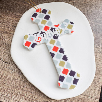 Personalised Ceramic Cross - Geometric   Personalised Ceramic Cross - Geometric