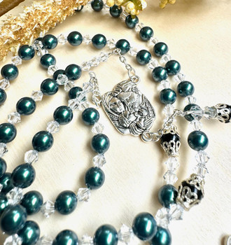 Crystal Faith Collection Tahitian Green and Black Personalised Swarovski Rosary Beads  Crystal Faith Collection Tahitian Green and Black Personalised Swarovski Rosary Beads