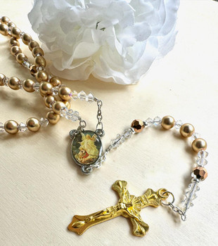 Crystal Faith Collection Gold Hematite Personalised Swarovski Rosary Beads  Crystal Faith Collection Gold Hematite Personalised Swarovski Rosary Beads