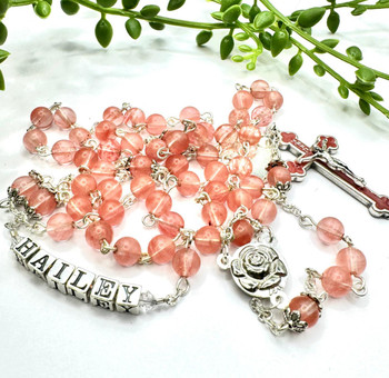 Crystal Faith Collection Cherry Quartz  Rosary Beads - Rosary Beads Australia  Crystal Faith Collection Cherry Quartz  Rosary Beads - Rosary Beads Australia