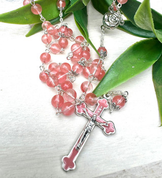 Crystal Faith Collection Cherry Quartz  Rosary Beads - Rosary Beads Australia  Crystal Faith Collection Cherry Quartz  Rosary Beads - Rosary Beads Australia