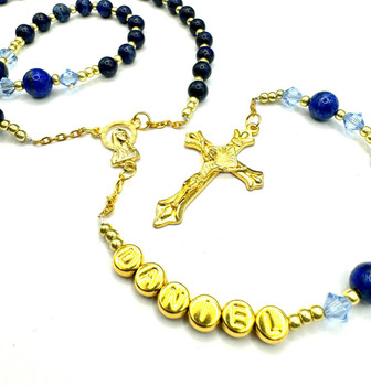 Crystal Faith Collection Lapis Lazuli and Swarovski Crystal Personalised Rosary Beads 