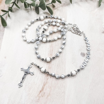 Crystal Faith Collection White Howlite and Swarovski Crystal Rosary - Personalisation included 
